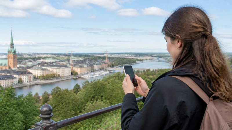 Traveller using a smartphone while preparing for mobile networks in sweden: a guide for international visitors