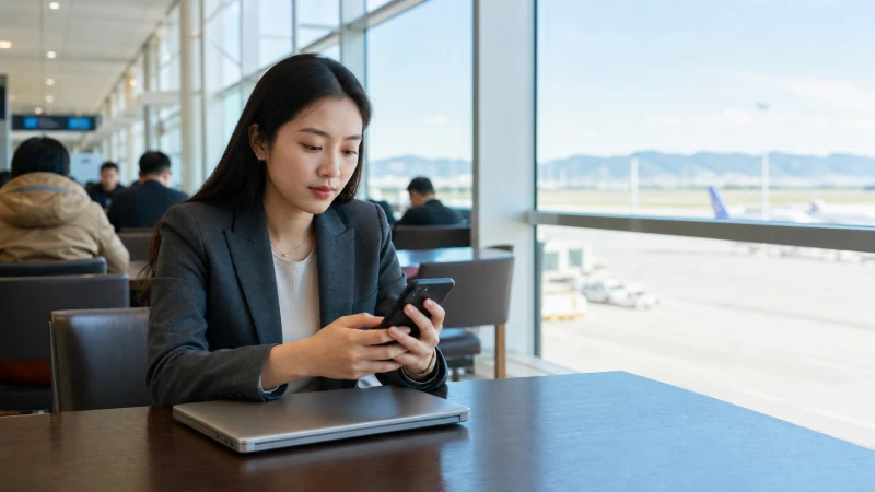 Traveller using a smartphone in Mongolia for mongolia airport wifi security