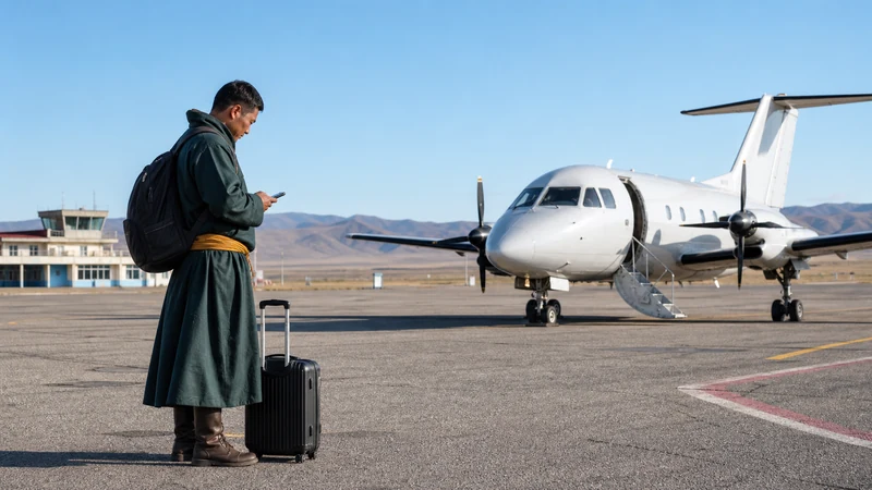 Traveller using a smartphone in Mongolia for mongolia domestic flight mobile internet