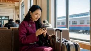 Traveller using a smartphone in Mongolia for mongolia esim dual sim