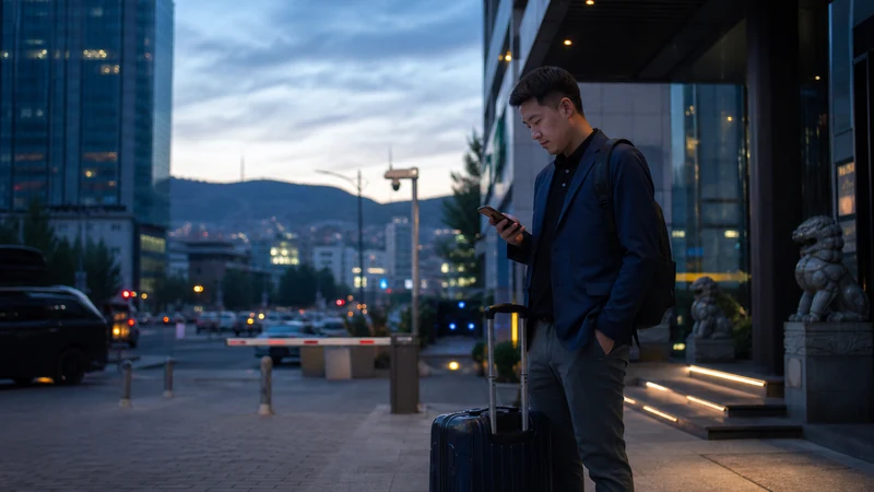 Traveller using a smartphone in Mongolia for mongolia esim ulaanbaatar stopover