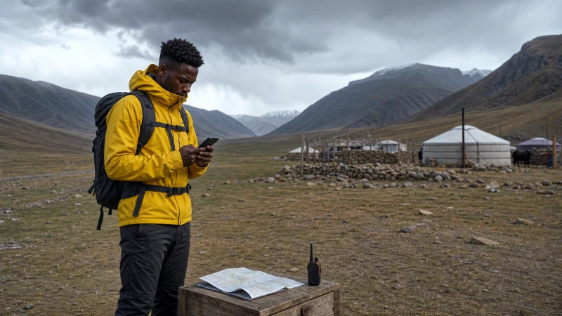 Traveller using a smartphone in Mongolia for mongolia remote areas mobile internet