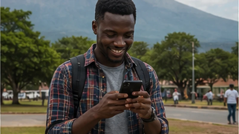 Traveller using mobile internet on a smartphone in Moshi