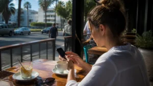 Traveller configuring mobile data settings on a smartphone in Mozambique