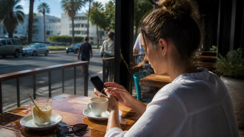 Traveller configuring mobile data settings on a smartphone in Mozambique