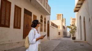 Traveller using a smartphone in Bahrain for muharraq mobile internet