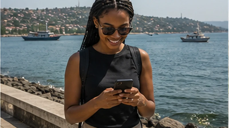 Traveller using mobile internet on a smartphone in Mwanza