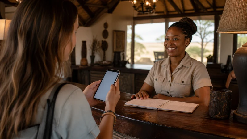 Traveller using a smartphone in Namibia while using a Namibia eSIM on Android