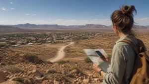 Traveller using a smartphone in Namibia while understanding mobile coverage across Namibia