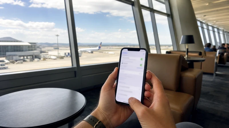 Traveller using a smartphone in Namibia while using a Namibia eSIM on iPhone