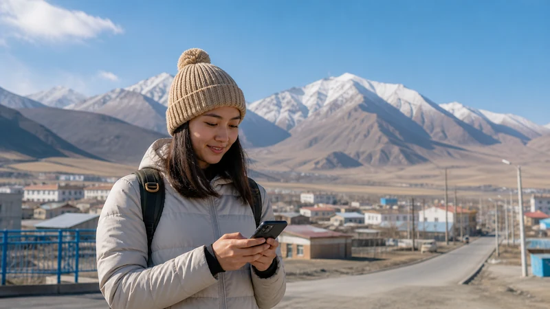 Traveller using a smartphone in Kyrgyzstan for naryn mobile internet