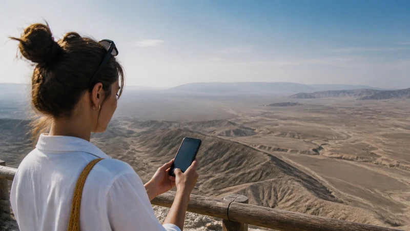 Traveller using a smartphone in Peru for nazca mobile internet