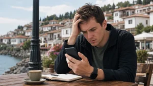 Traveller using a smartphone during north macedonia esim apn settings in North Macedonia.