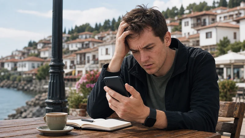 Traveller using a smartphone during north macedonia esim apn settings in North Macedonia.