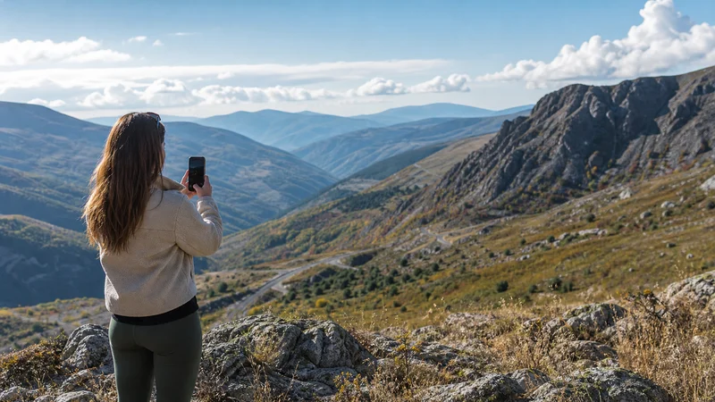Traveller using a smartphone during north macedonia esim coverage in North Macedonia.