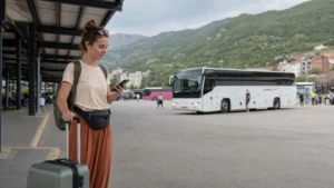 Traveller using a smartphone during north macedonia esim for multi-city travel in North Macedonia.