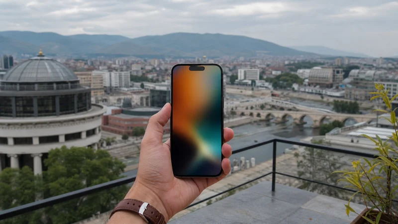 Traveller using a smartphone during north macedonia esim on iphone in North Macedonia.
