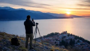 Traveller using a smartphone during north macedonia photography trip in North Macedonia.