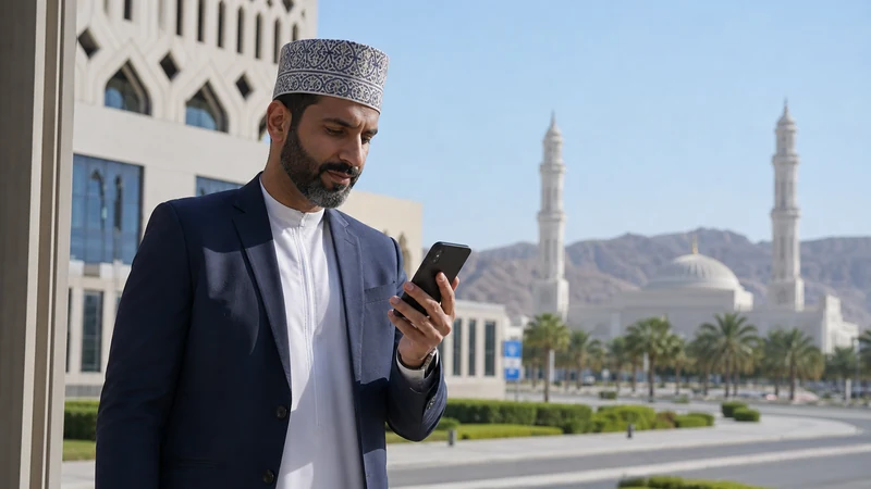 Traveller using a smartphone during business traveller in Muscat