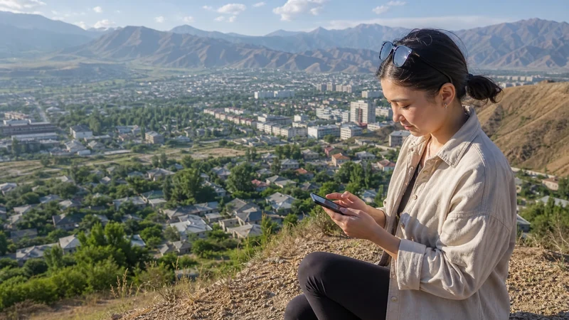 Traveller using a smartphone in Kyrgyzstan for osh mobile internet