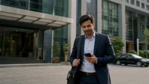 Business traveller using mobile data in Islamabad