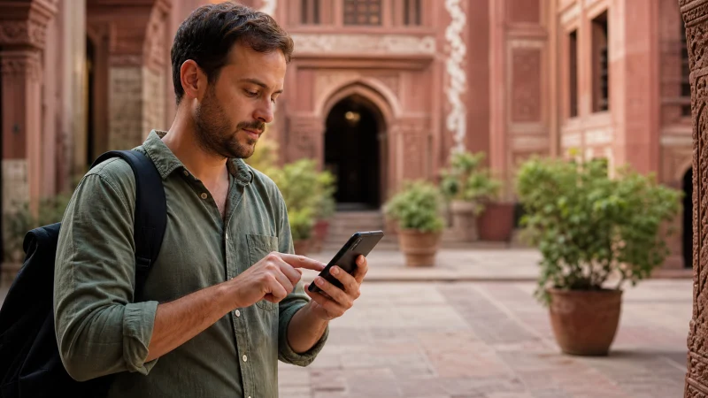 Traveller configuring an Android eSIM in Lahore