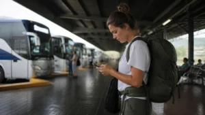 Traveller using a smartphone in Panama for panama backpacking mobile internet