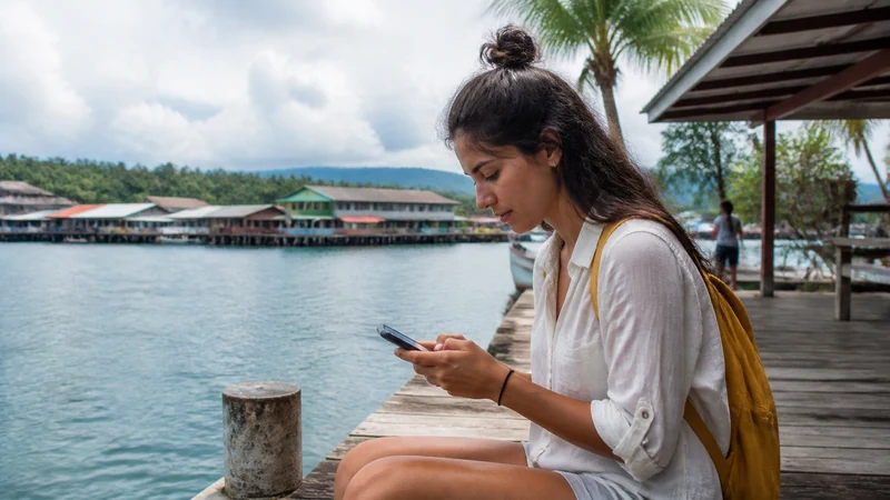 Traveller using a smartphone in Panama for panama city bocas del toro mobile internet