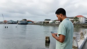 Traveller using a smartphone in Panama for panama city colon mobile internet