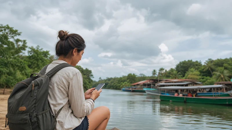 Traveller using a smartphone in Panama for panama colombia border internet