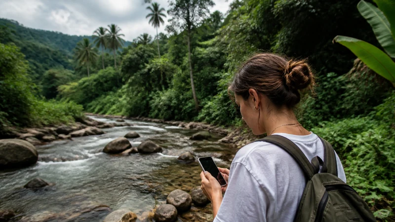 Traveller using a smartphone in Panama for panama costa rica border internet