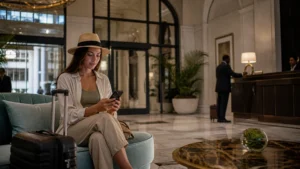 Traveller using a smartphone in Panama for panama esim dual sim
