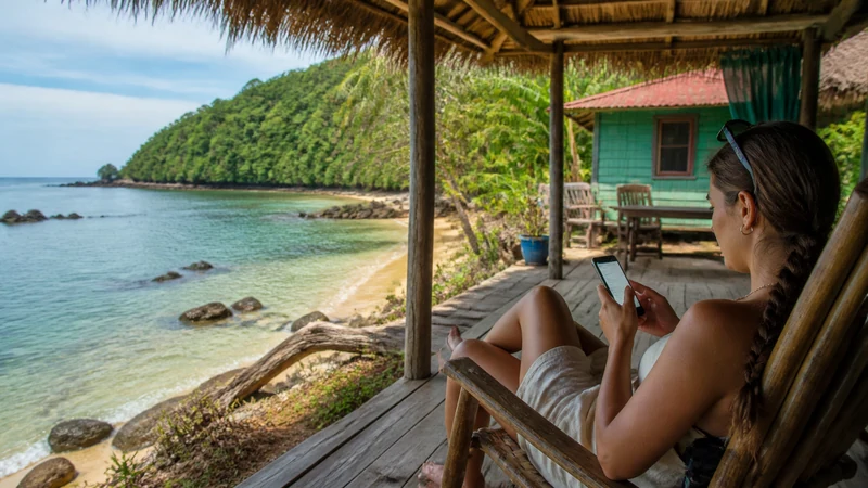 Traveller using a smartphone in Panama for panama esim hotspot