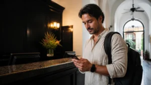 Traveller using a smartphone in Panama for panama esim price comparison