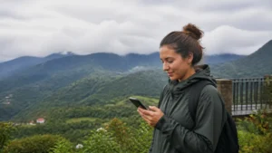Traveller using a smartphone in Panama for panama highlands mobile internet