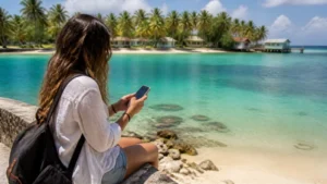 Traveller using a smartphone in Panama for panama island mobile internet