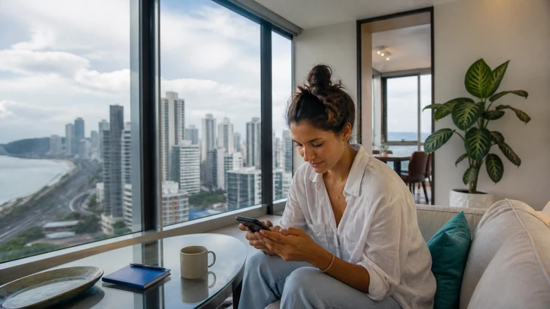 Traveller using a smartphone in Panama for panama long stay mobile internet