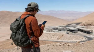 Traveller using a smartphone in Peru for peru chile border mobile internet