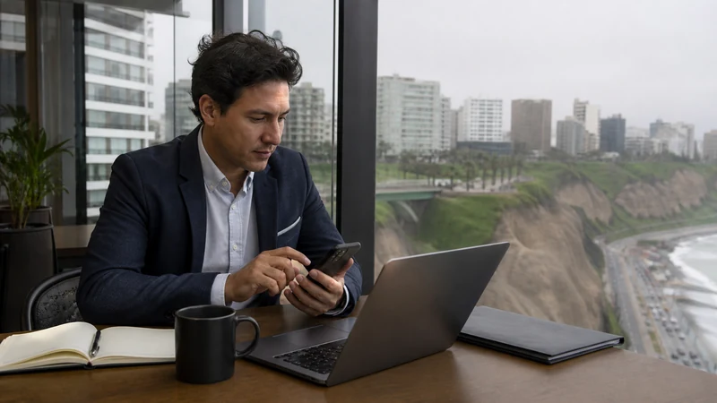 Traveller using a smartphone in Peru for peru esim dual sim