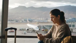 Traveller using a smartphone in Peru for peru esim lima stopover