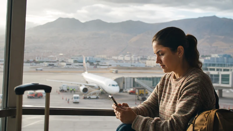 Traveller using a smartphone in Peru for peru esim lima stopover
