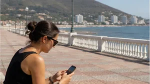 Traveller using a smartphone in Uruguay for piriapolis mobile internet