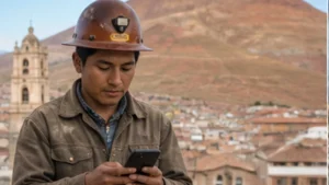 Traveller using a smartphone in Bolivia while researching mobile internet in potosí