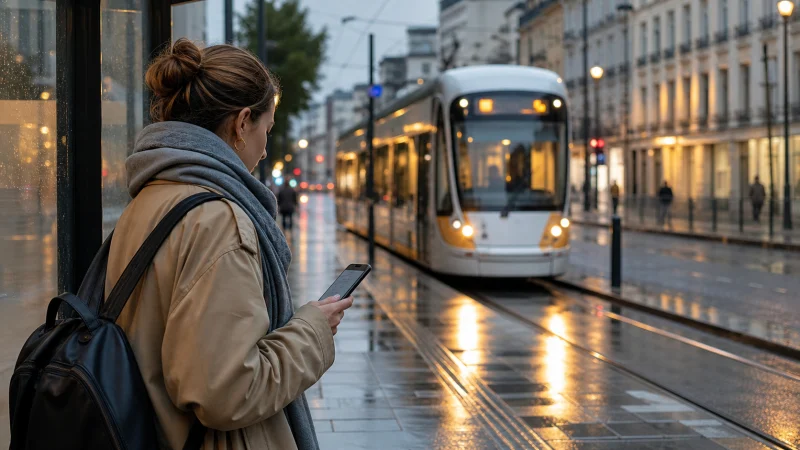 Traveller using a smartphone during a trip in Belgium