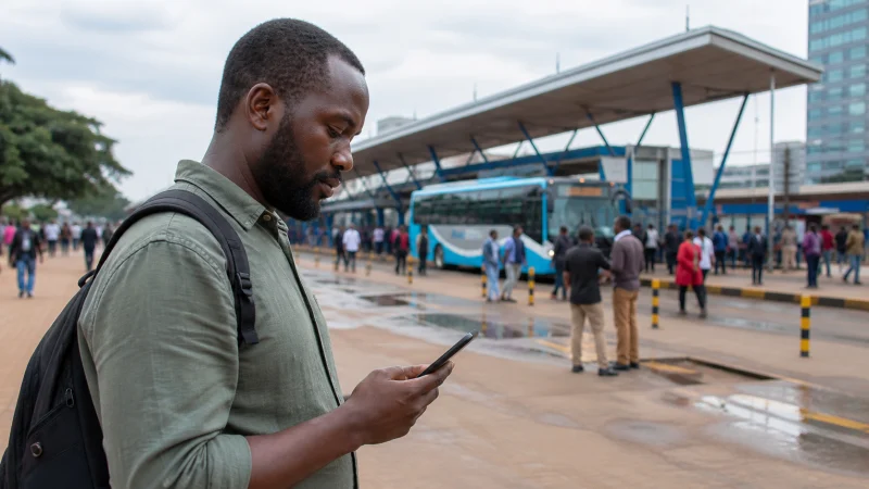 Traveller using a smartphone during a trip in Kenya
