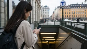 Traveller using a smartphone while preparing for public transport apps for sweden: a visitor’s guide