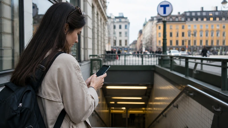 Traveller using a smartphone while preparing for public transport apps for sweden: a visitor’s guide