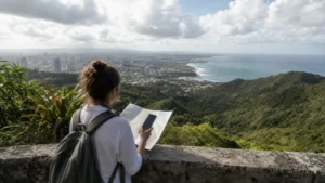 Traveller using a smartphone in Puerto Rico while understanding mobile coverage across Puerto Rico
