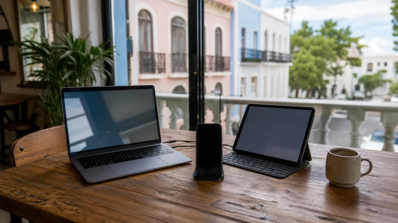 Traveller using a smartphone in Puerto Rico while sharing a Puerto Rico eSIM connection