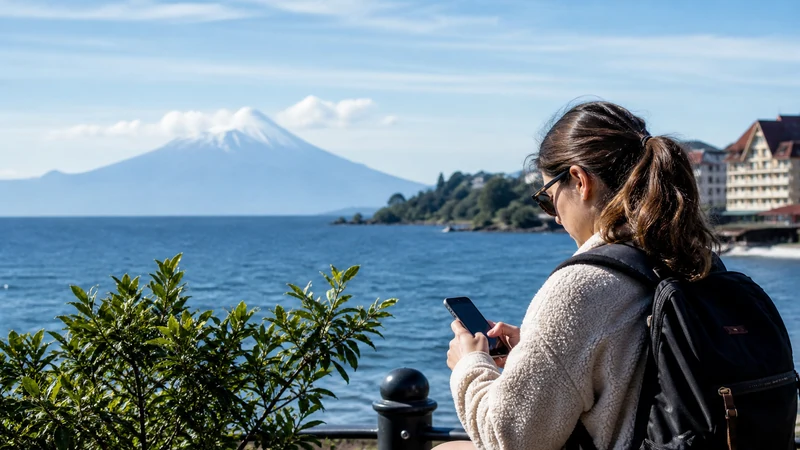 Traveller using a smartphone in Chile for a visitor’s guide to mobile internet in puerto varas